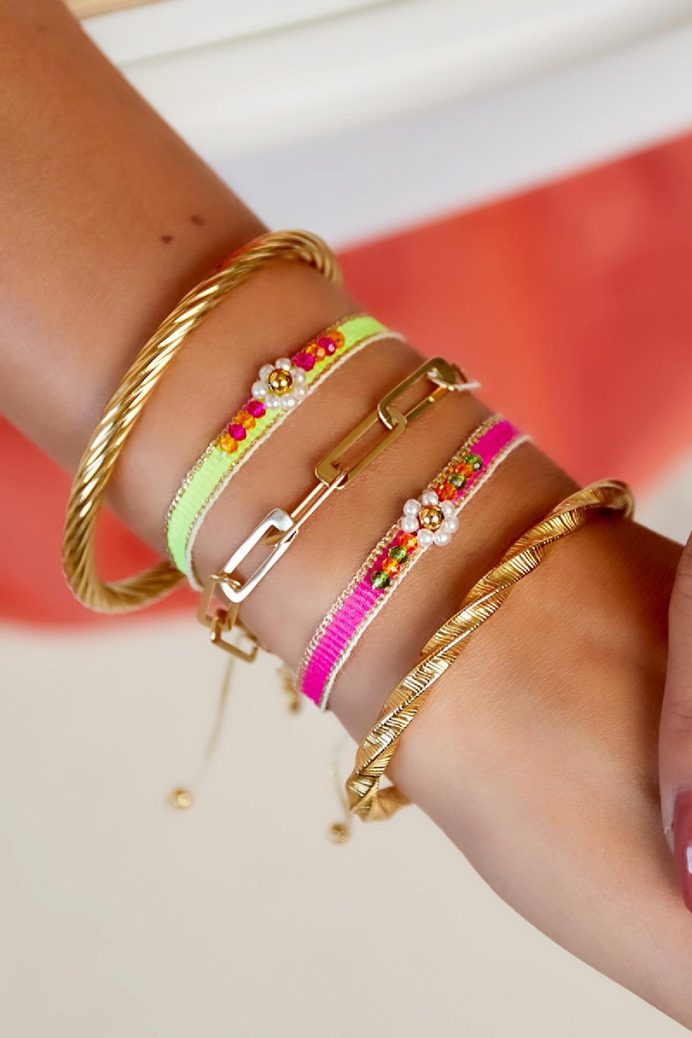 Fabric bracelet flower Yellow Polyester h5Picture2